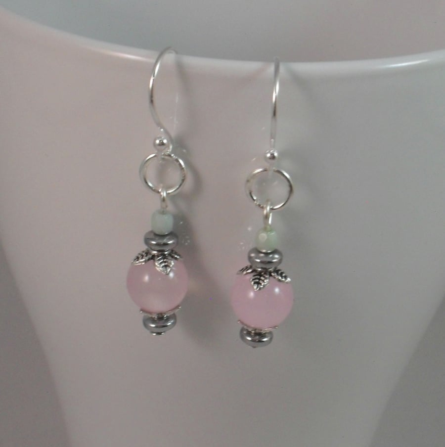 Quartzite, Haematite and Czech Glass Silver Plated Earrings