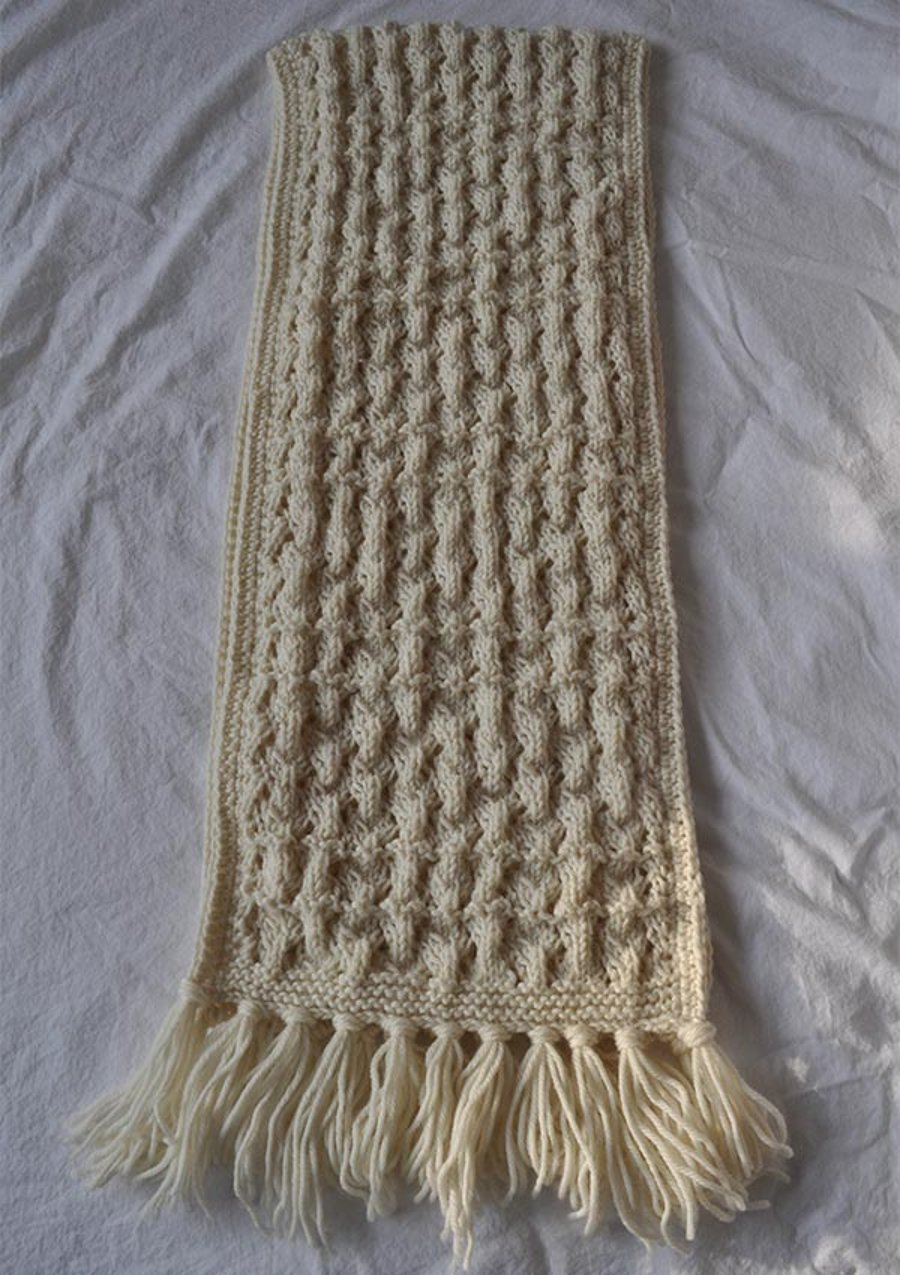 Cream woollen knitted lace scarf