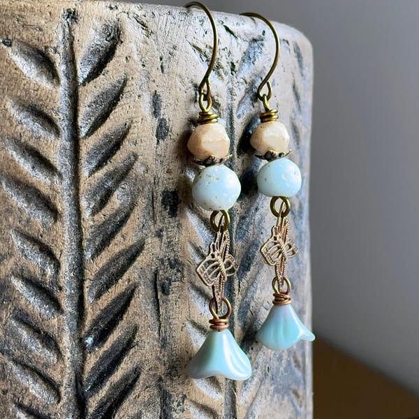 Rustic Seafoam Blue Butterfly Earrings - Whimsical Bohemian Style Jewellery