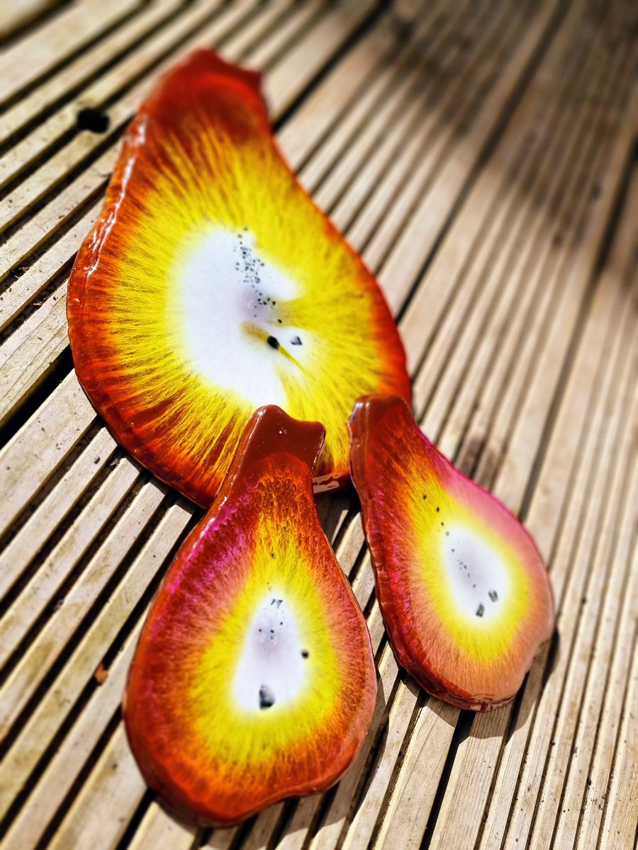 Pear Shaped Set Charcuterie Board& Coasters Epoxy Resin Handcrafted Brown Yellow