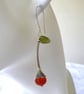 Orange Blossom Flower Bud Earrings with Vesuvianite Leaf, Sterling & Fine Silver - Image 6