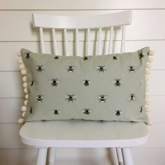 Sophie Allport Bees  Cushion Cover with Cream  Pom Poms