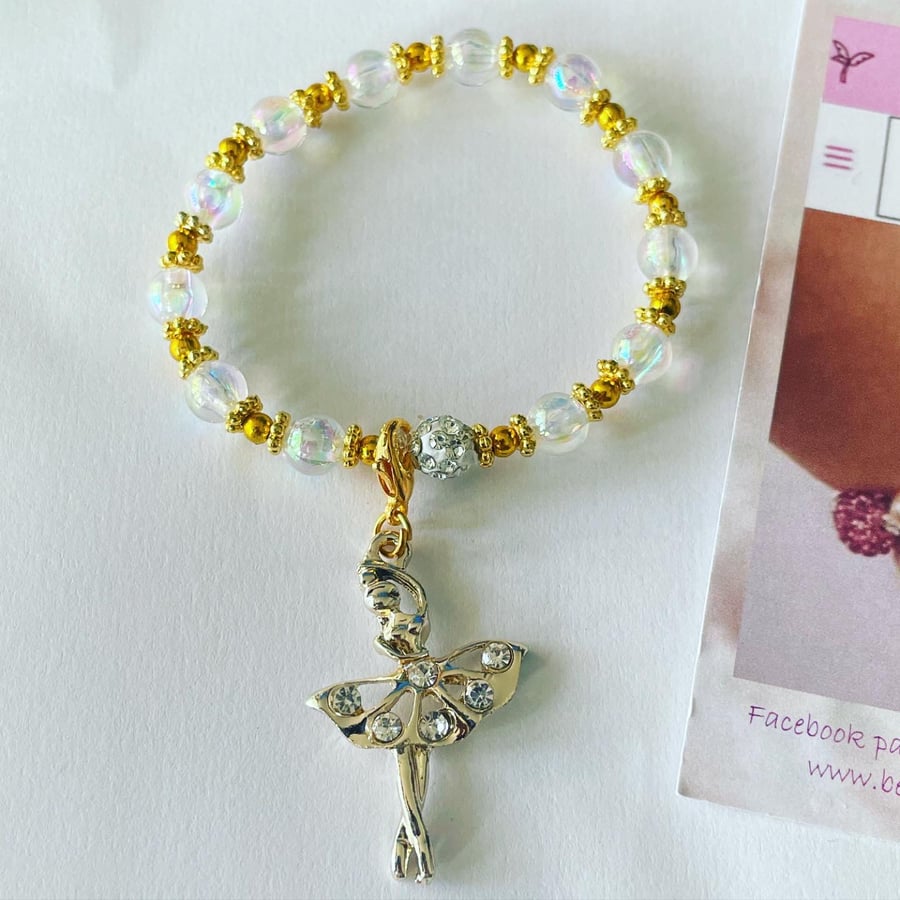 Ballerina goldtone and ab crystal beaded bracelet adult and childrens sizes