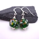 dark green frit lampwork glass earrings