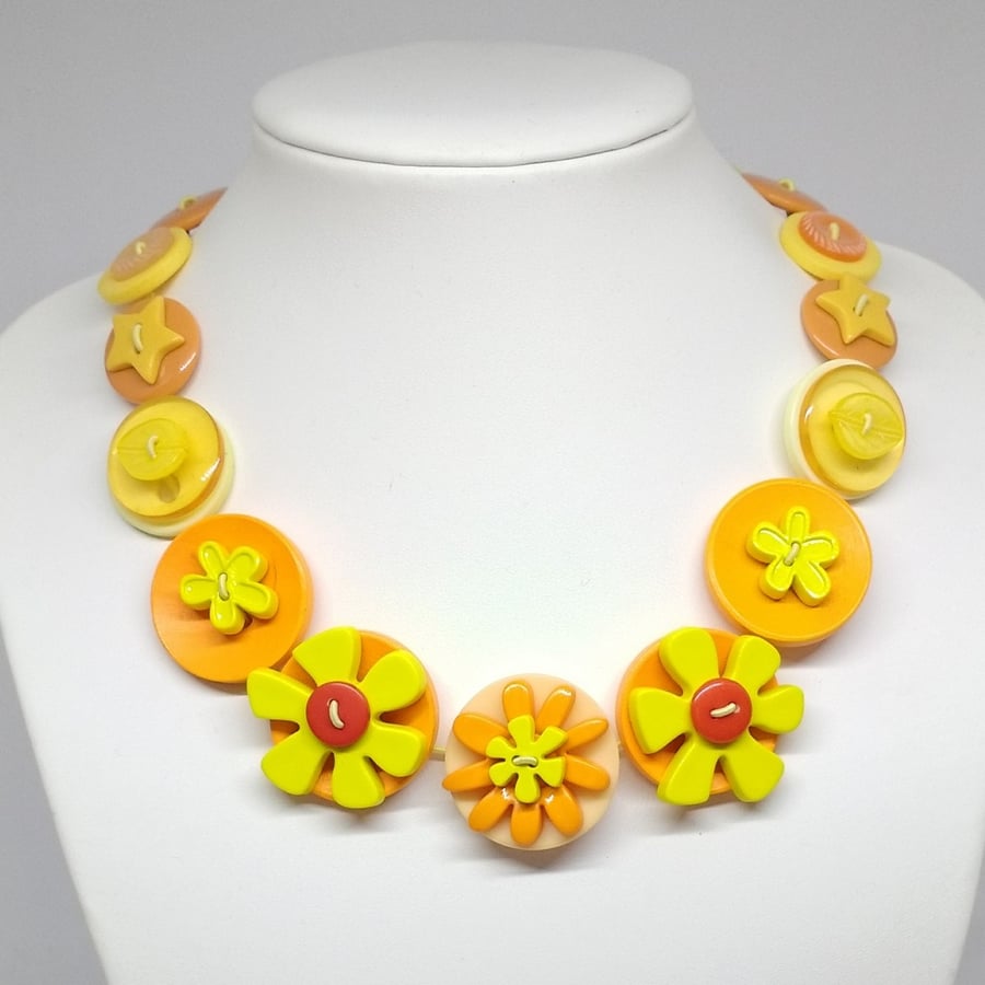 Orange and Lemon Fancy Button Necklace