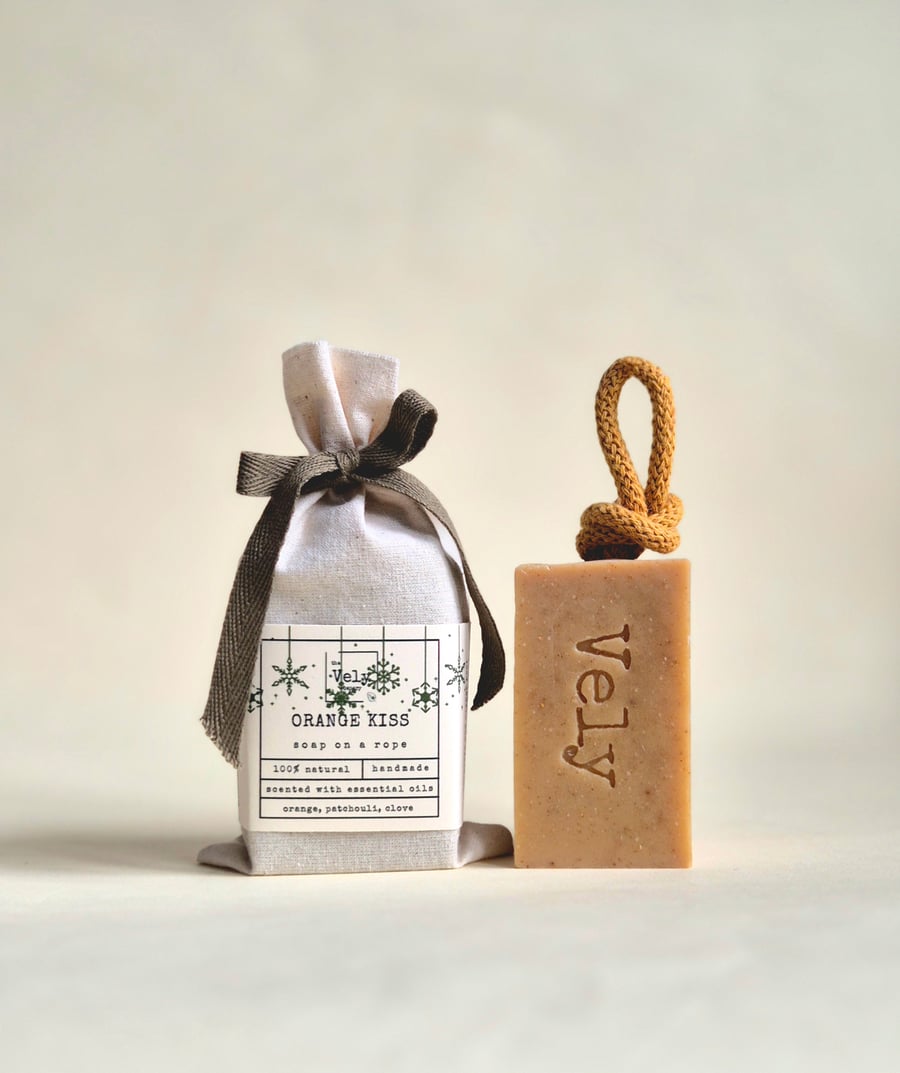 Soap On a Rope With Orange And Turmeric "Orange Kiss", Natural, Vegan