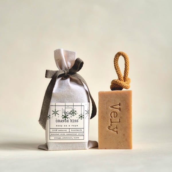 Soap On a Rope With Orange And Turmeric "Orange Kiss", Natural, Vegan