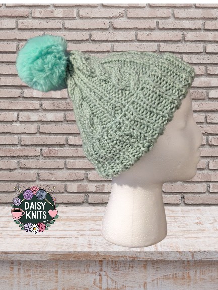 Hand Knitted Hat, Ladies  Hat, Pom Pom Hat, Woolly Hat