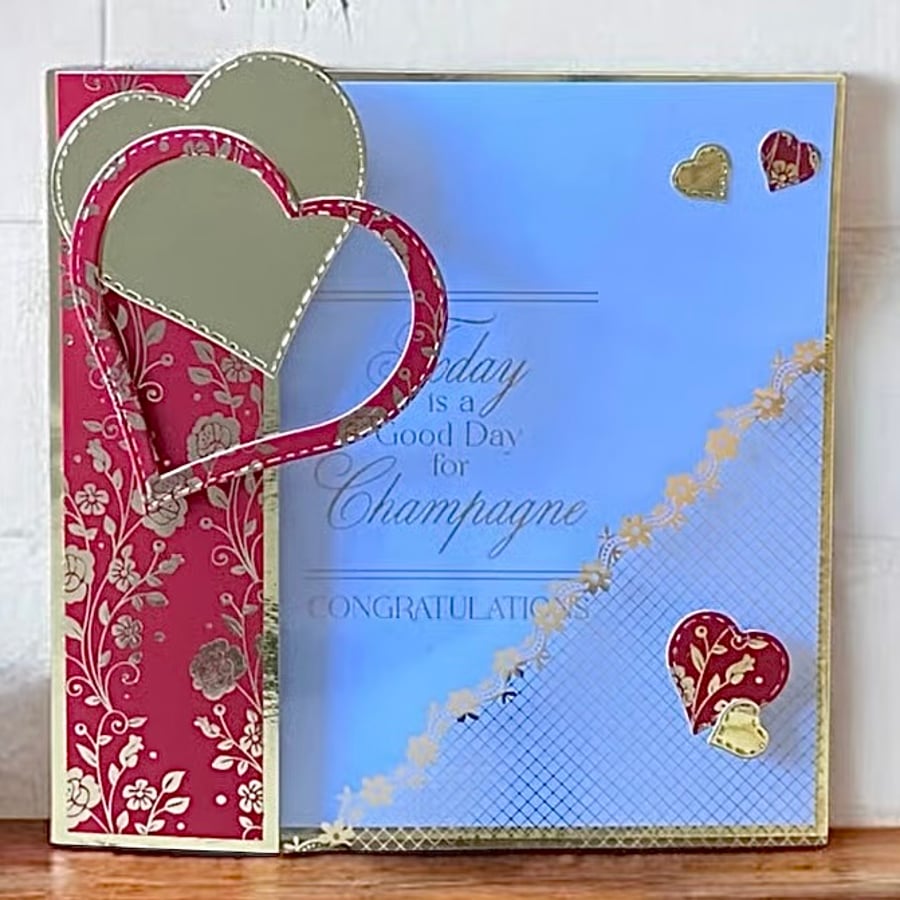 Handmade Ruby Wedding Anniversary Card – Elegant Champagne Congratulations Card