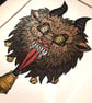 Krampus Head in Colour - Limited Edition - Linoprint - Hand Painted - Image 2