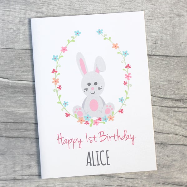 Rabbit Birthday Card, Girls 1st, 2nd, 3rd, 4th, 5th Happy Birthday Card