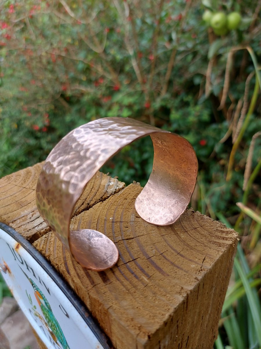 Simple hammered texture pure copper cuff bangle 