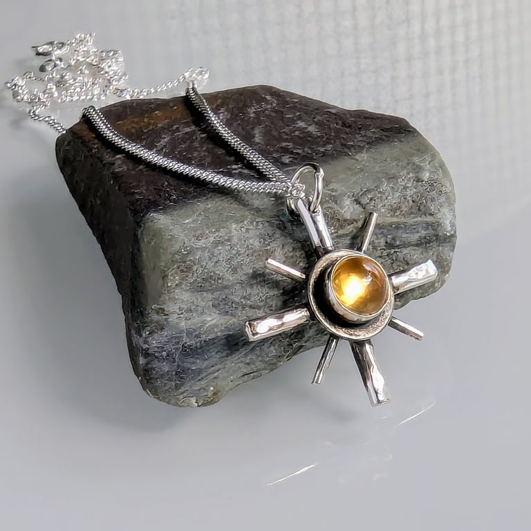 STERLING SILVER citrine pendant, Handmade Urban Designed Jewellery