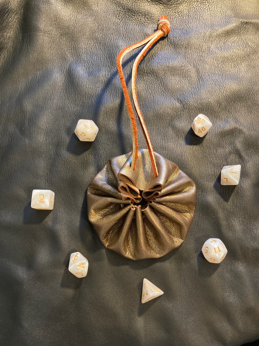 Dice bag - shiny metallic gold-copper coloured leather - FREE SHIPPING