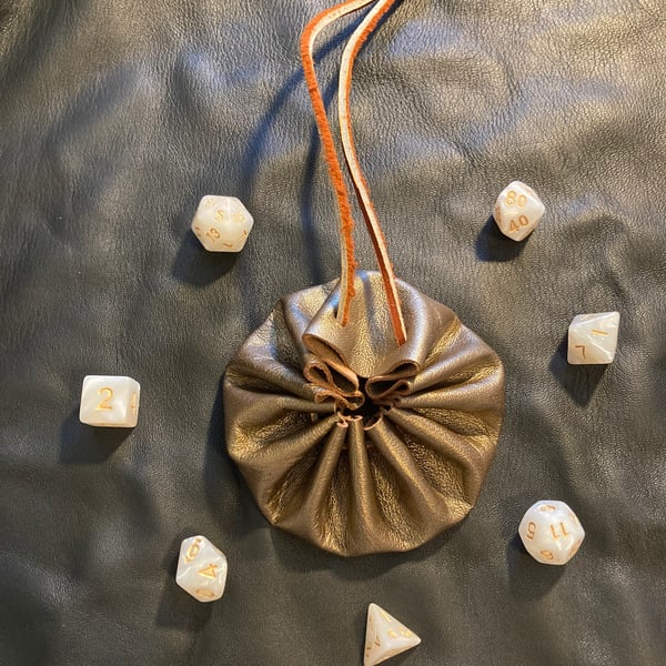 Dice bag - shiny metallic gold-copper coloured leather - FREE SHIPPING