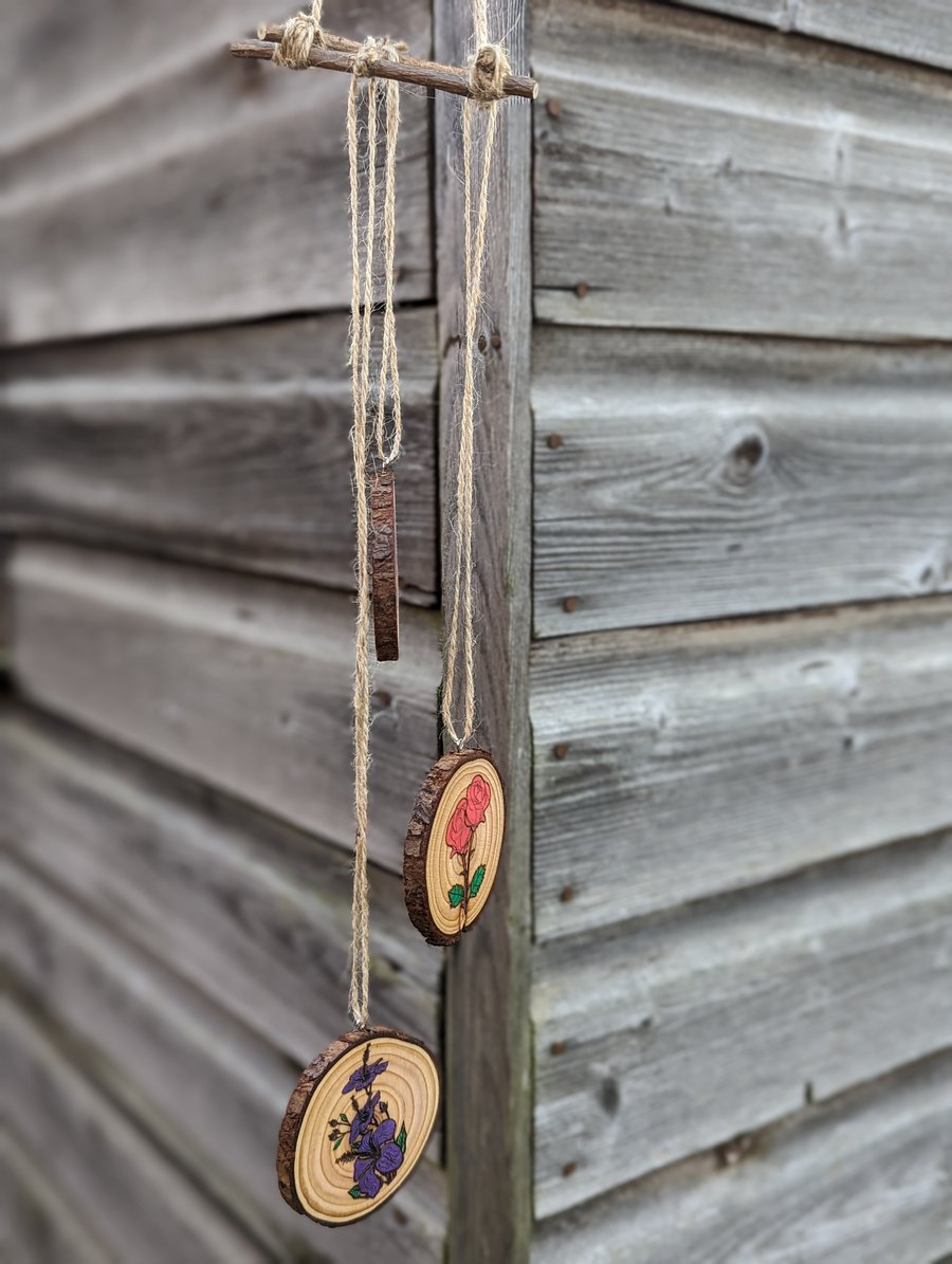 Garden natural wooden hanging ornament mobile