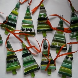 Fused glass Green Christmas tree decorations