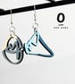 Mismatched Wooden Scribble Earrings Hand-Painted Blue, Grey, Cream Design