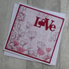 Red Floral Patterned Paper - Love Hearts - Anniversary or Love Card