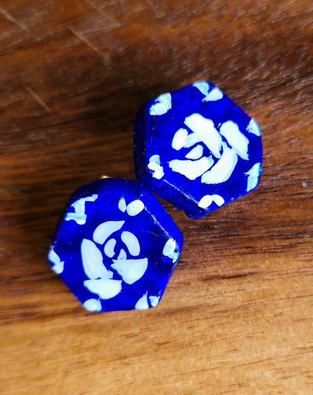 Hand-Painted Air-Dry Clay Stud Earrings with Resin Finish – Artisan Jewelry