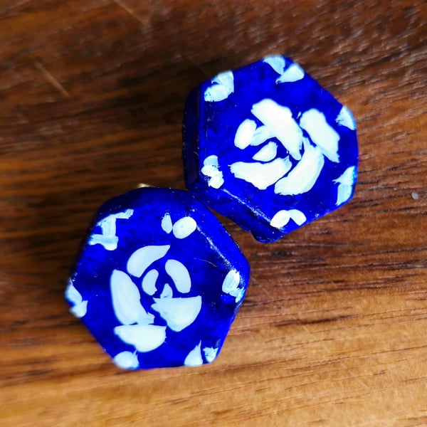 Hand-Painted Air-Dry Clay Stud Earrings with Resin Finish – Artisan Jewelry