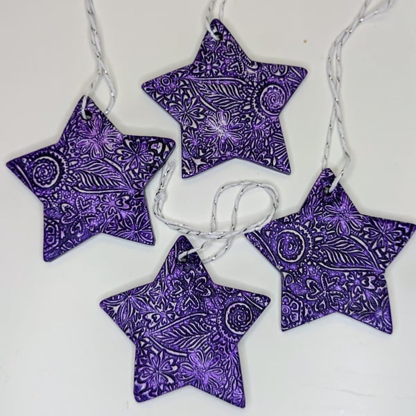 Star Christmas tree decoration, clay,  purple hanging stars