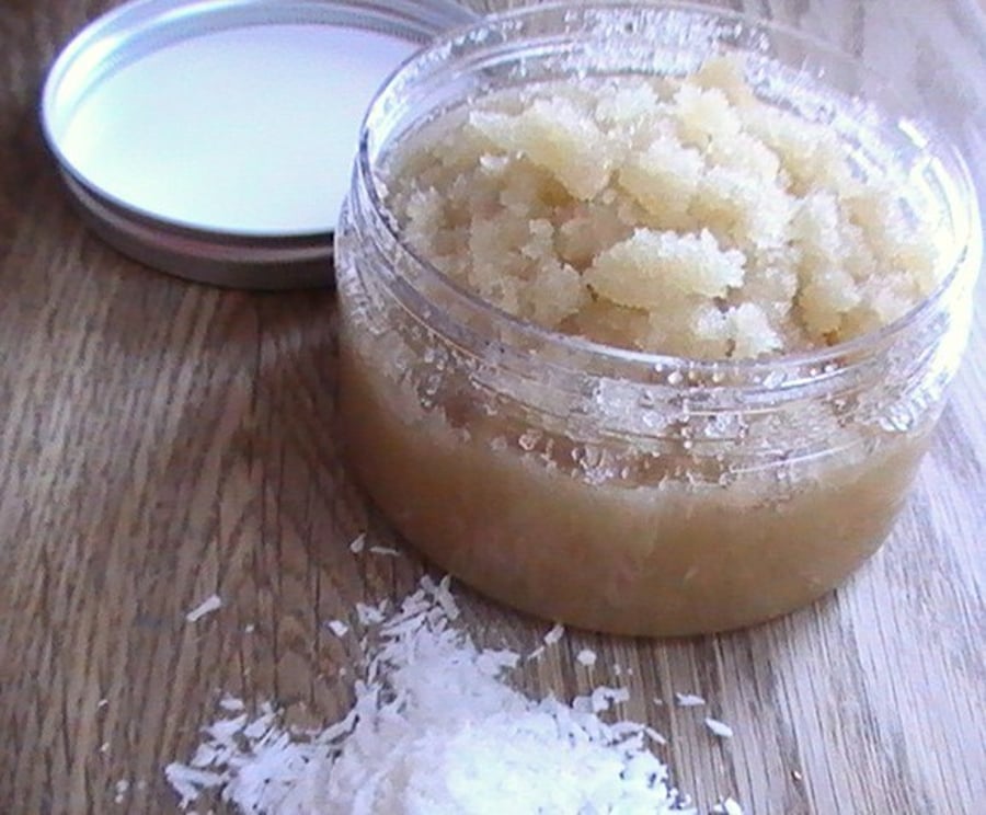 Coconut Body Scrub, Raw Sugar Vegan Scrub, 250g 8.8oz, Gift for Him or Her