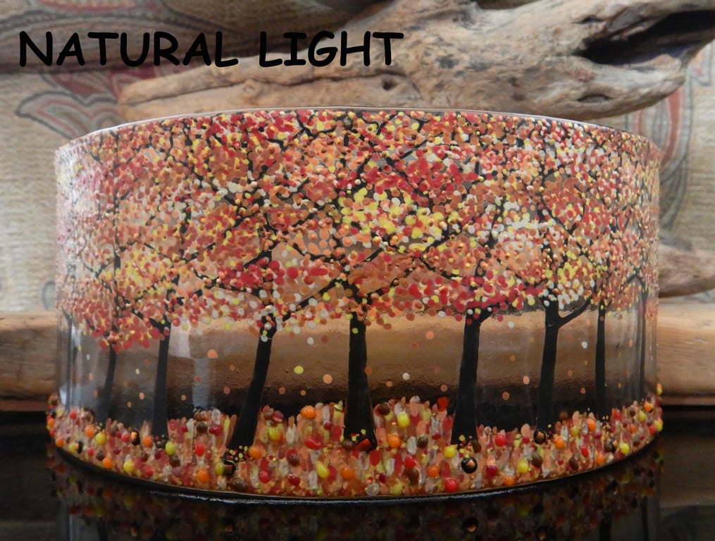 Fused Glass Free-standing curved 'Autumn Tree' Picture and T-Light.