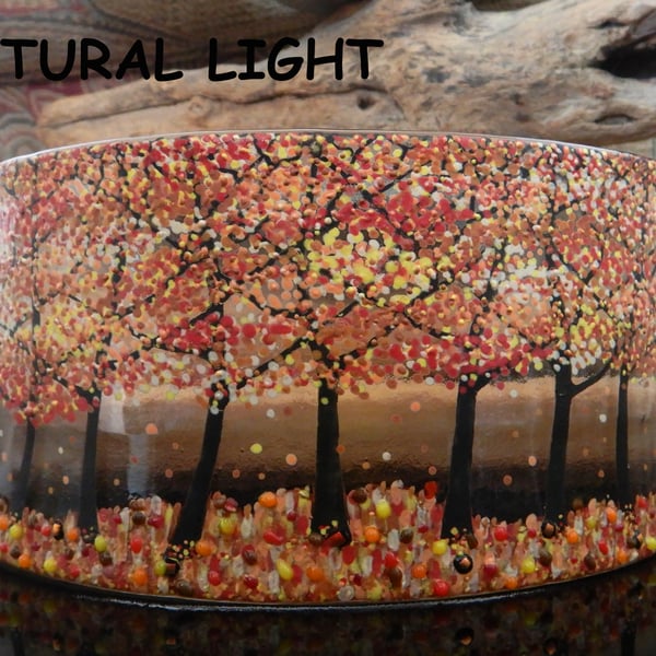 Fused Glass Free-standing curved 'Autumn Tree' Picture and T-Light.