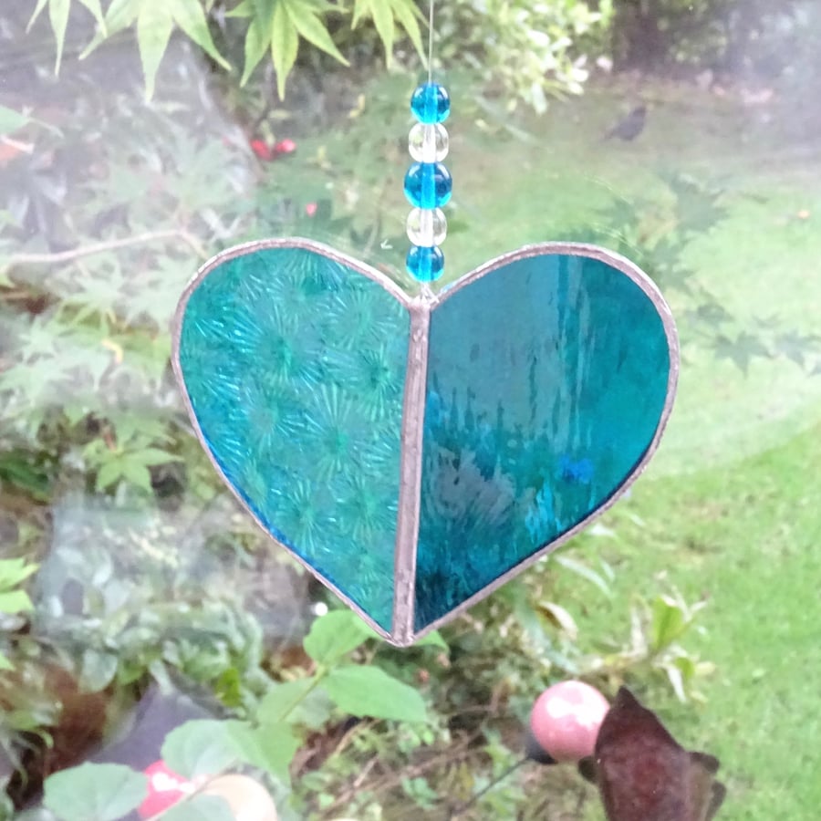 Stained Glass Heart Suncatcher - Turquoise  