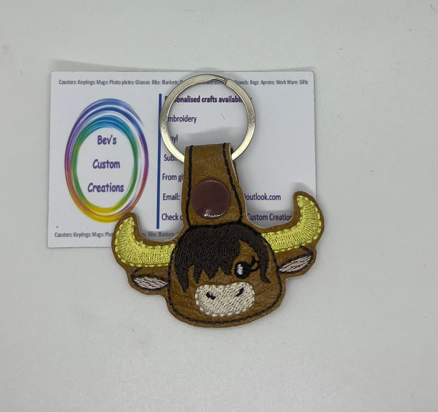 Embroidered highland cow head Keyring