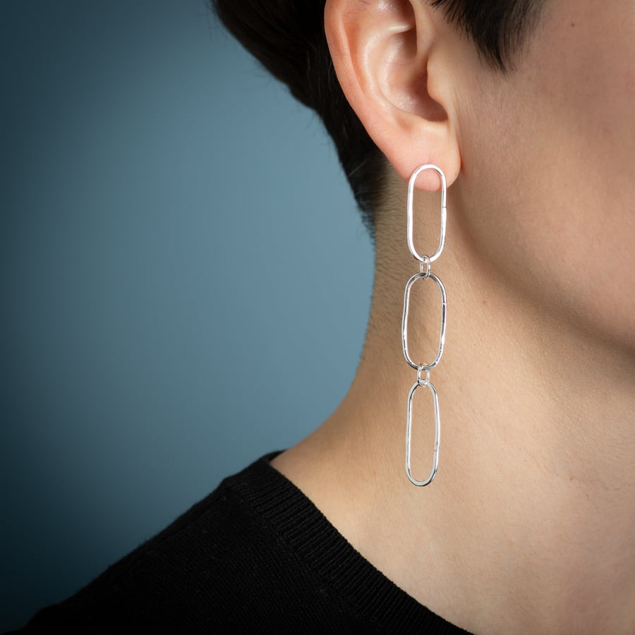 Statement Chain Earrings Handmade from Sterling Silver. Large