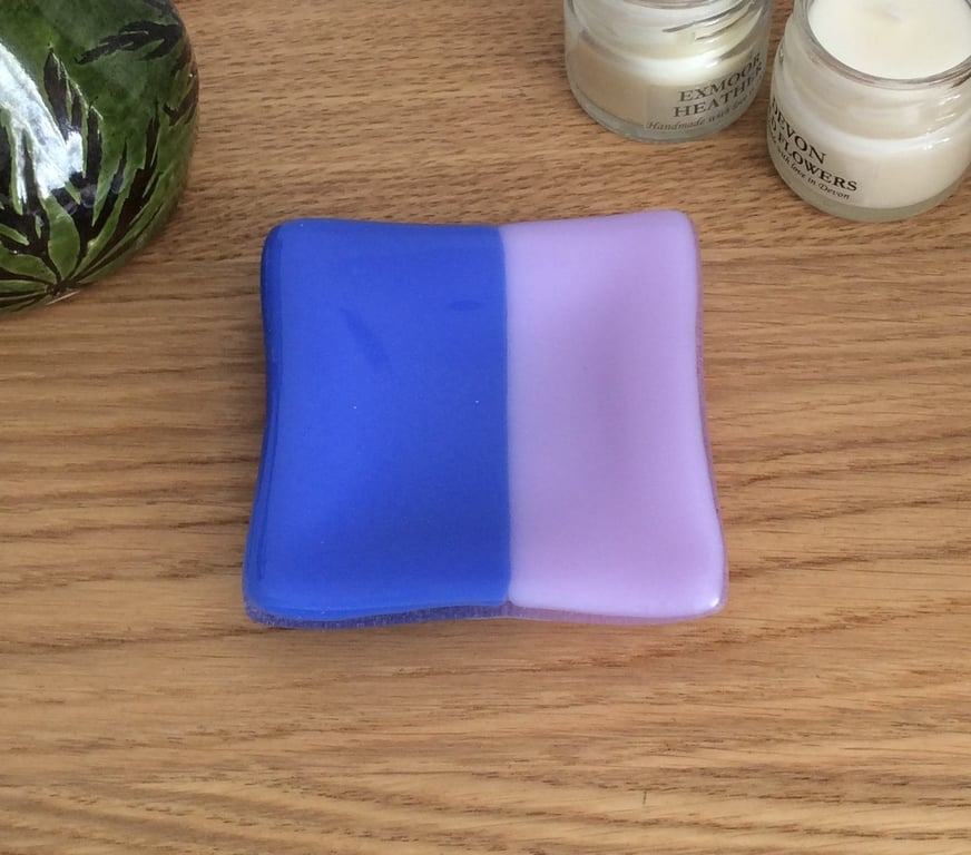 Fused Glass Lilac & Blue Striped Dish