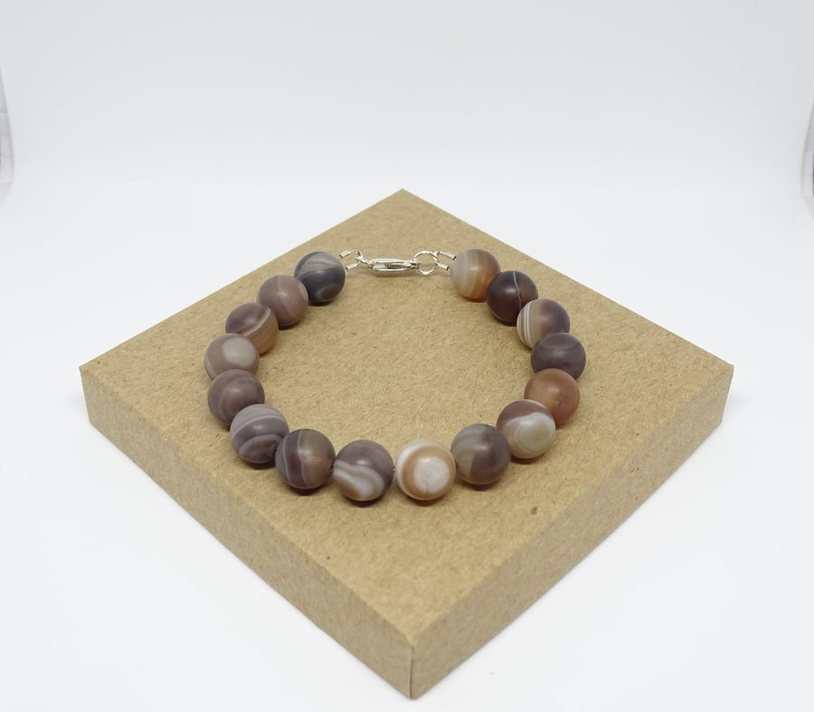 Frosted Brown Striped Agate Bracelet
