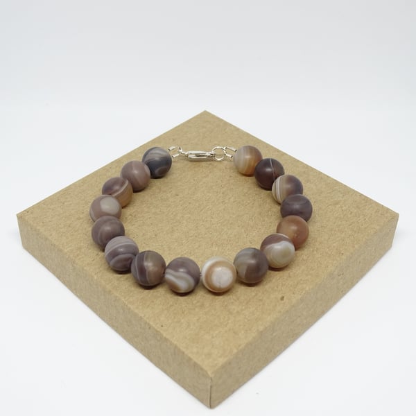 Frosted Brown Striped Agate Bracelet
