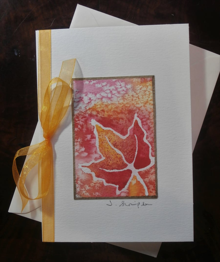 Hand painted watercolour card. Canadian celebration card, Maple leaf card. 