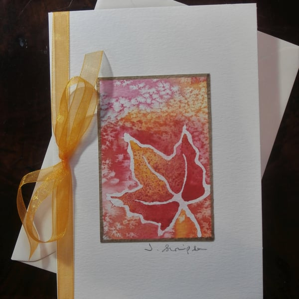 Hand painted watercolour card. Canadian celebration card, Maple leaf card. 