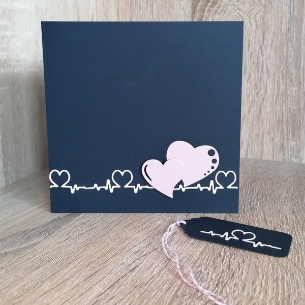 Navy and Pink Heart Wedding, Anniversary, Engagement Card