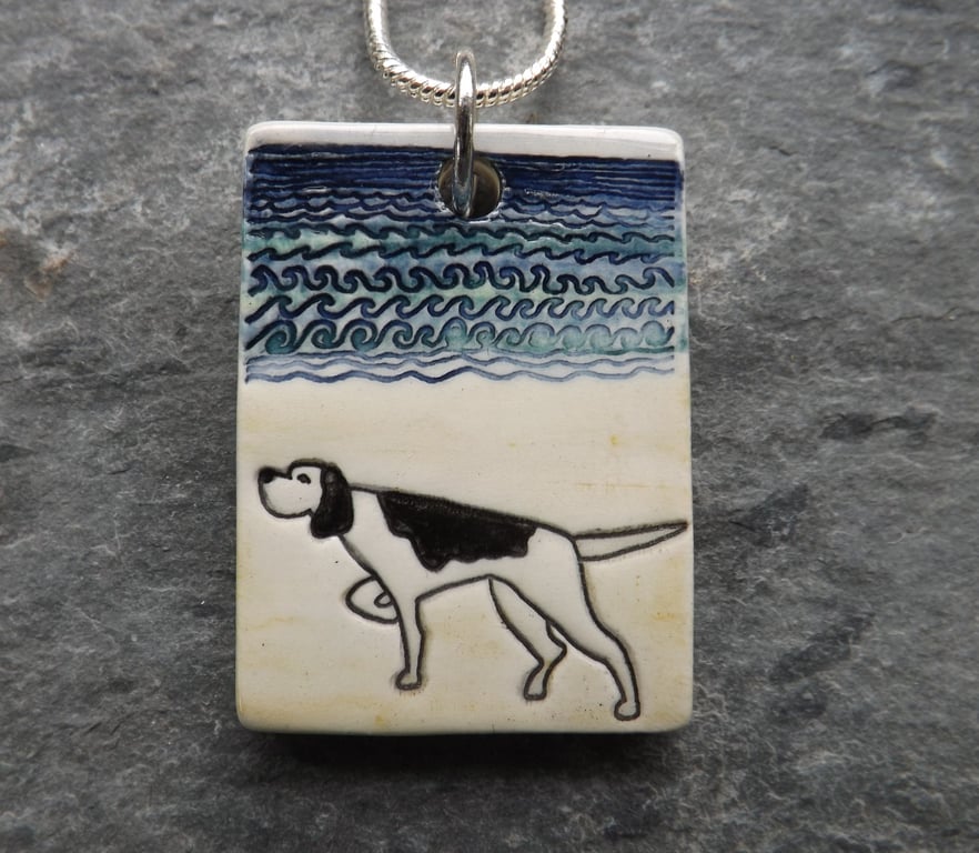 Handmade Ceramic pointer dog pendant