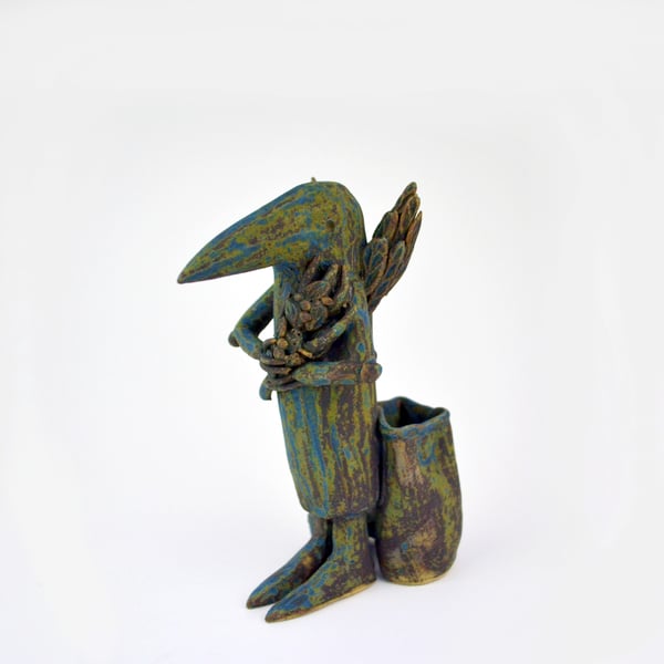 Caretaker Bird 'Oscar' - ceramic folk art bird sculpture