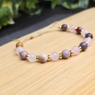 Rose Quartz & Rhodonite Gemstone Bracelet With 18k Gold Beads 