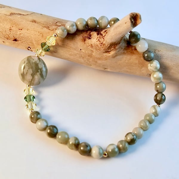 Peace Jade Bracelet With Swarovski Crystals - Handmade In Devon