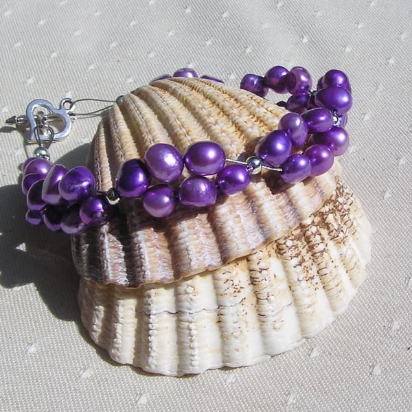 Purple Freshwater Pearl Beaded Bracelet "Purple Shimmer" 