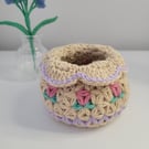 Crochet Accessories Basket - Pastel Blossom Design
