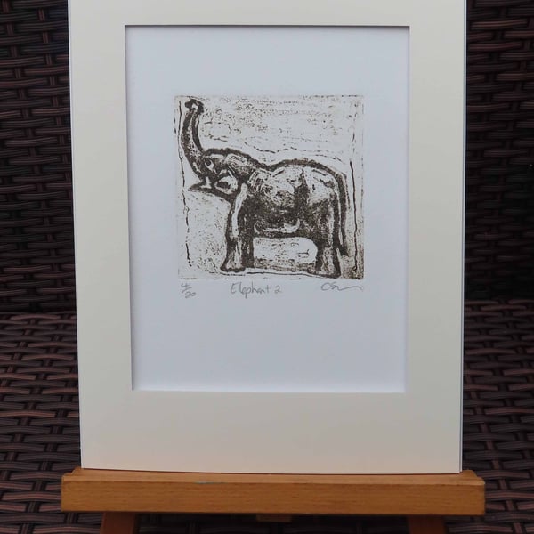 Elephant 2 Art Original Collagraph Print Animal