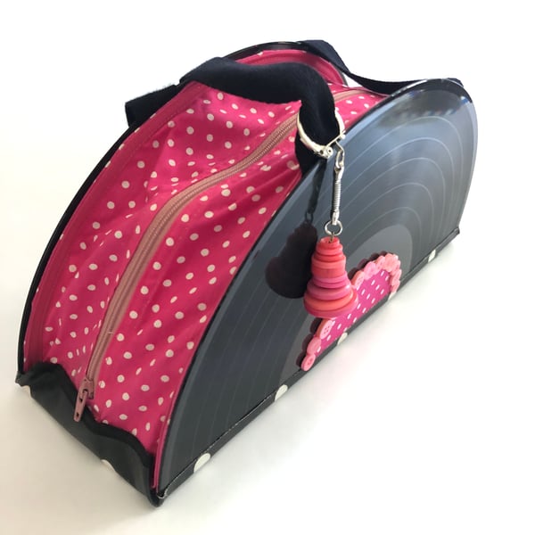  Rockabilly Record Handbag Hot Pink Polka Dot Button Trim Evening Bag