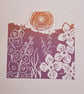 An original handprinted linoprint of a floral summer scene. 'Summer'. - Image 6