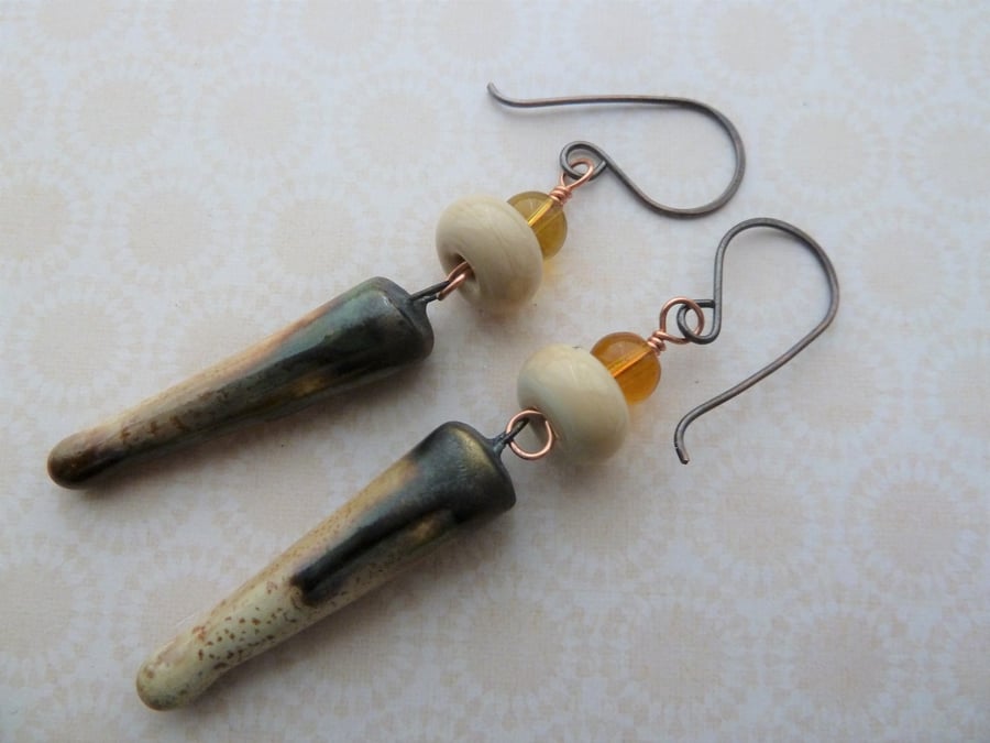 handmade copper, lampwork and ceramic sand earrings