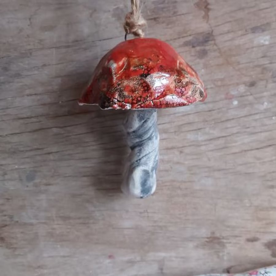 ceramic hanging mushroom dark orange large