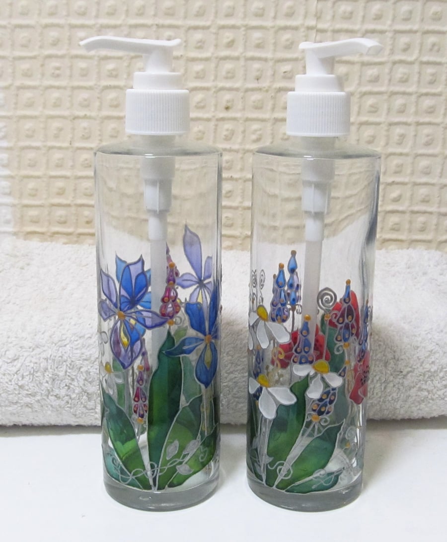 Hand Painted Glass Lotion or Liquid Soap Bottles (Choice of 2 Designs)